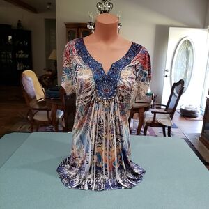 Apt. 9 Blue and Red Paisley Blouse Y2K Sublimation Fairy